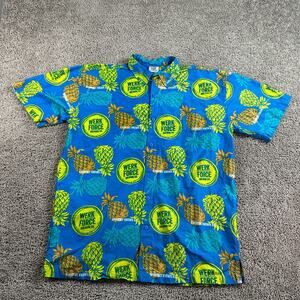 Rum Reggae Hawaiian Shirt Mens L Blue Werk Force Brewing Co Beer Button Up